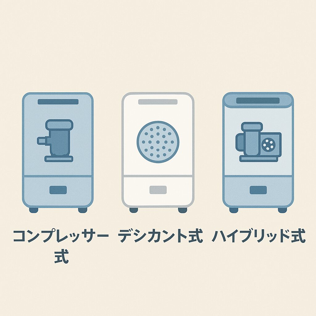 除湿機のタイプ別特徴(コンプレッサー式・デシカント式・ハイブリッド式)