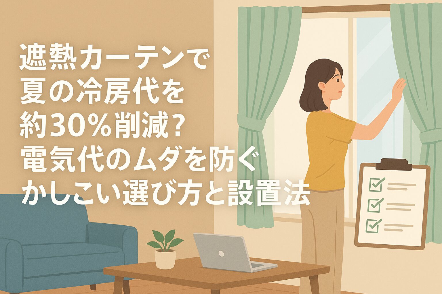 遮熱カーテンで夏の冷房代を約30％削減？電気代のムダを防ぐかしこい選び方と設置法