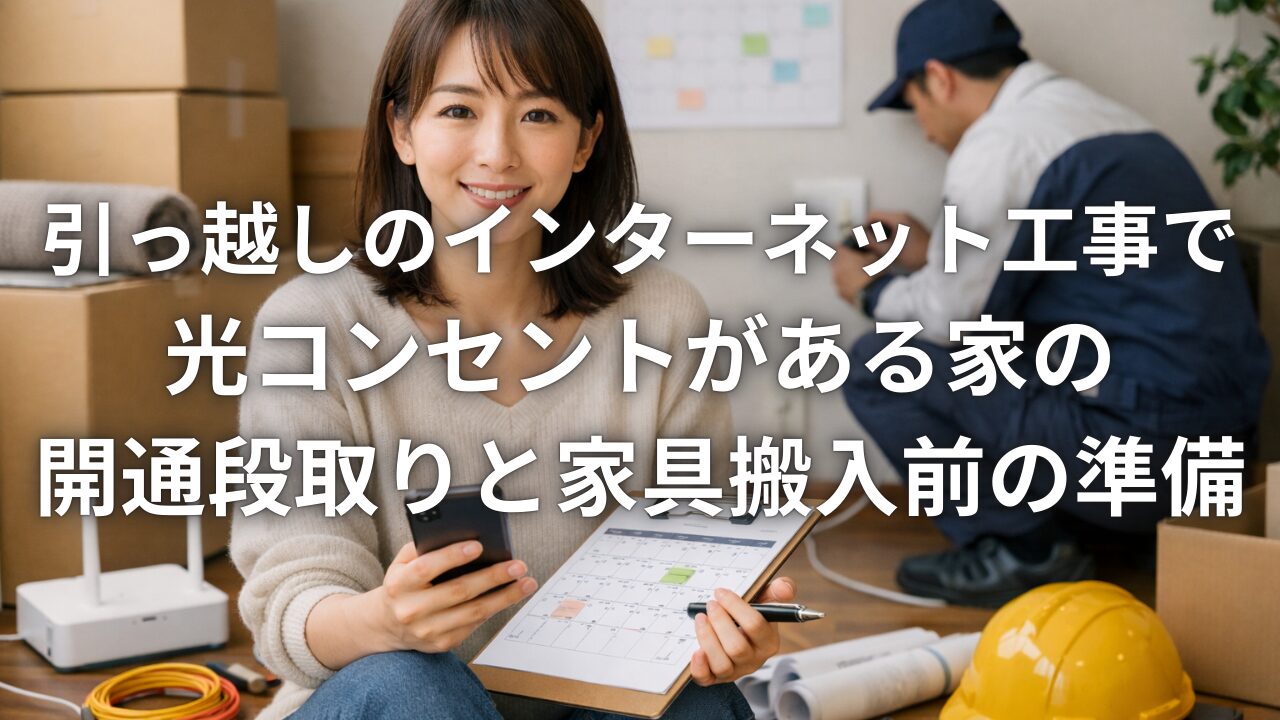 引っ越しのインターネット工事で光コンセントがある家の開通段取りと家具搬入前の準備