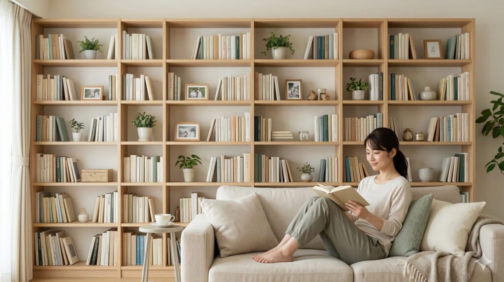 壁一面の本棚でリビングを図書館にするメリット