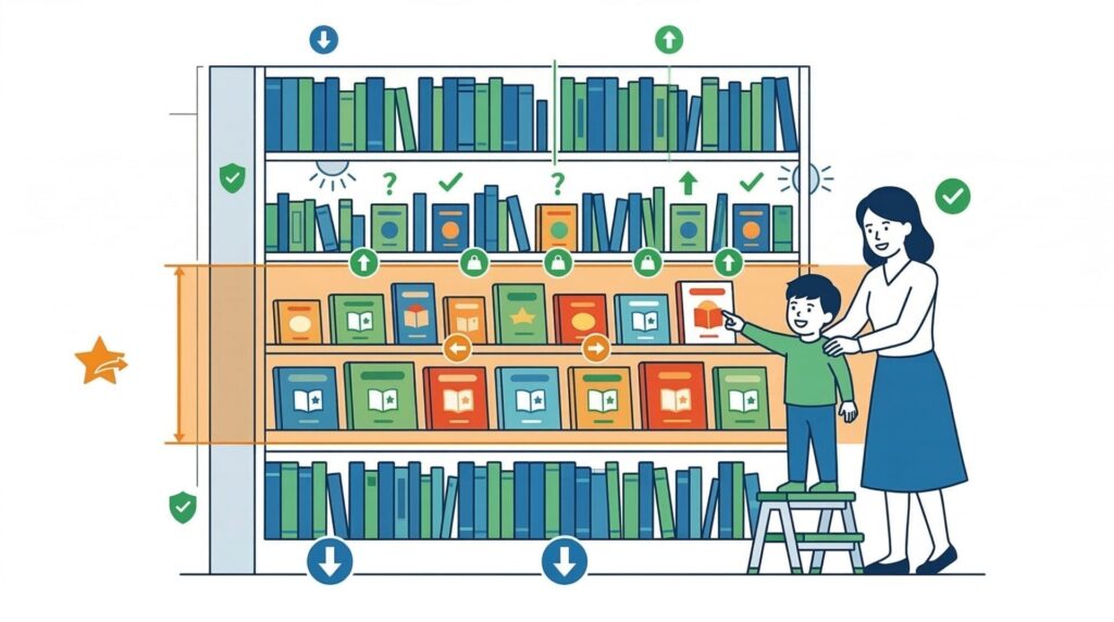子供の目線に合わせて「手に取りやすい高さ」を意識する