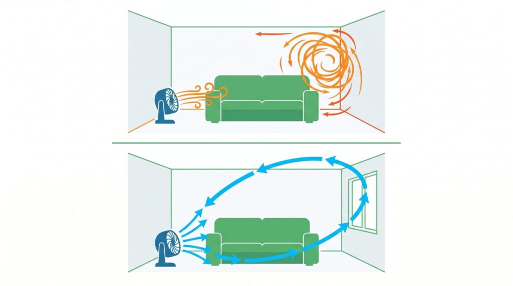 サーキュレーターを回しても効果がない理由は空気の循環ルートが作れていないから