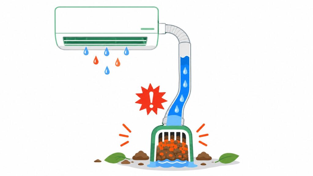 ドレンパンから水があふれるメカニズム