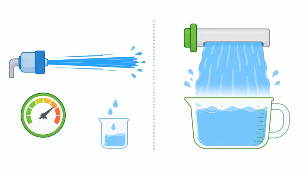 水圧とシャワーから出る水量は同じではない