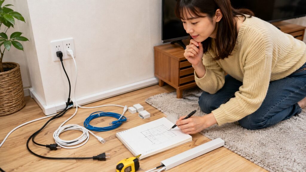 配線モールを貼る前に確認したいコードの種類と配線ルートと設置面