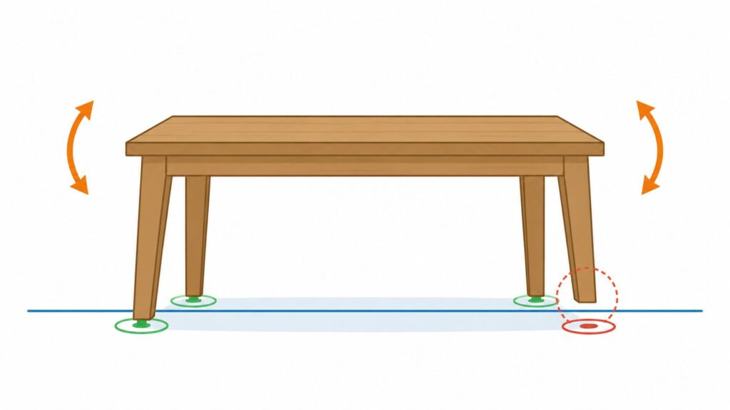 家具のガタつきは脚と床の接地状態がそろわないと起こる