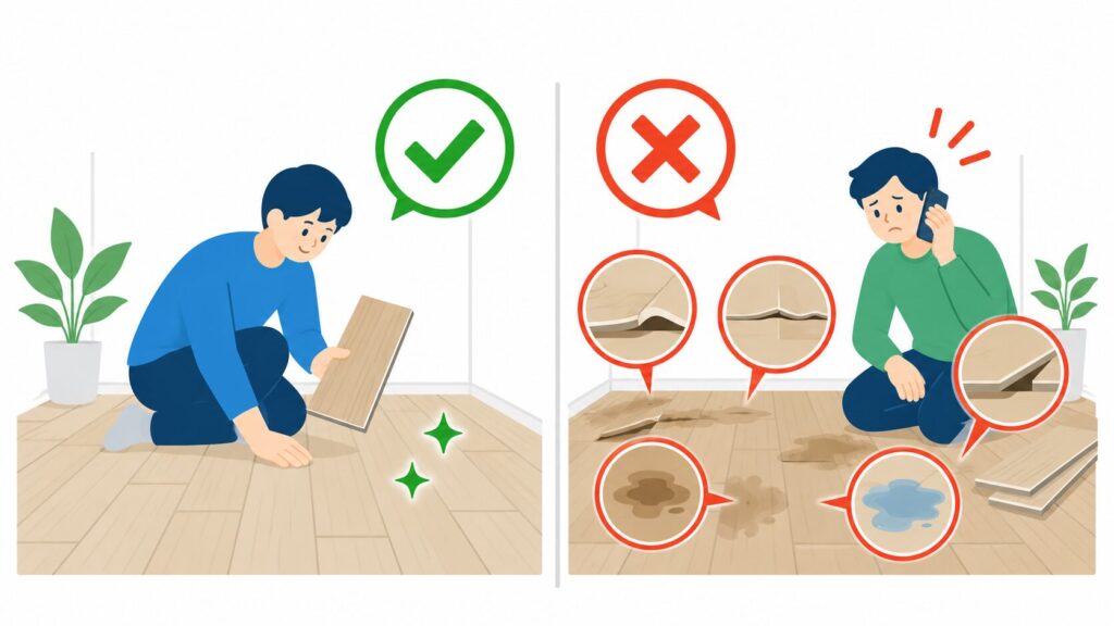 置くだけフロアタイルの厚みでドアが開きにくくなることがある