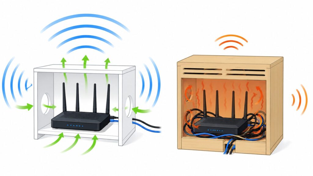 ルーター収納は見た目だけでなく電波と放熱を考えて設計する
