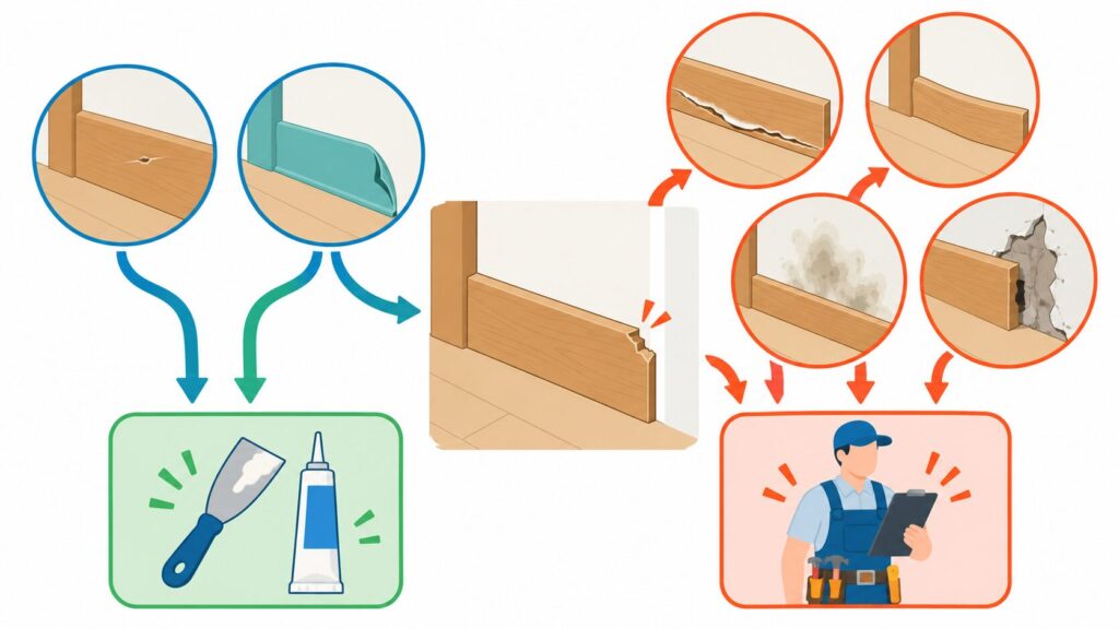 小さな傷や局所的な剥がれはDIYで補修できる場合がある