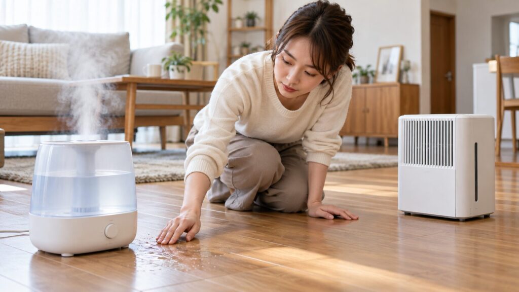 超音波式や気化式など加湿方式による床濡れリスクの違い