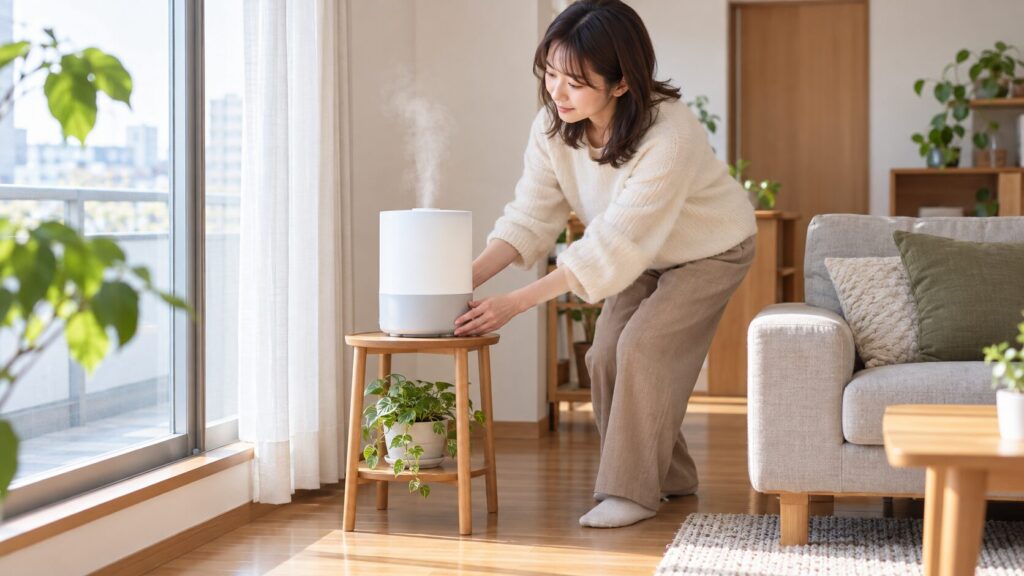 床が濡れにくい加湿器の置き場所と窓際や床への直置きの注意点
